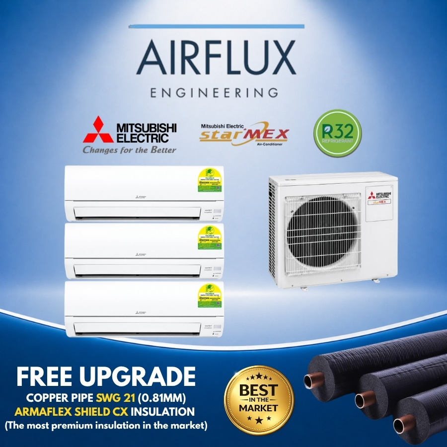 MITSUBISHI STARMEX ELECTRIC SYSTEM 3 AIRCON | R32 INVERTER | FREE UPGRADED PREMIUM MATERIAL
