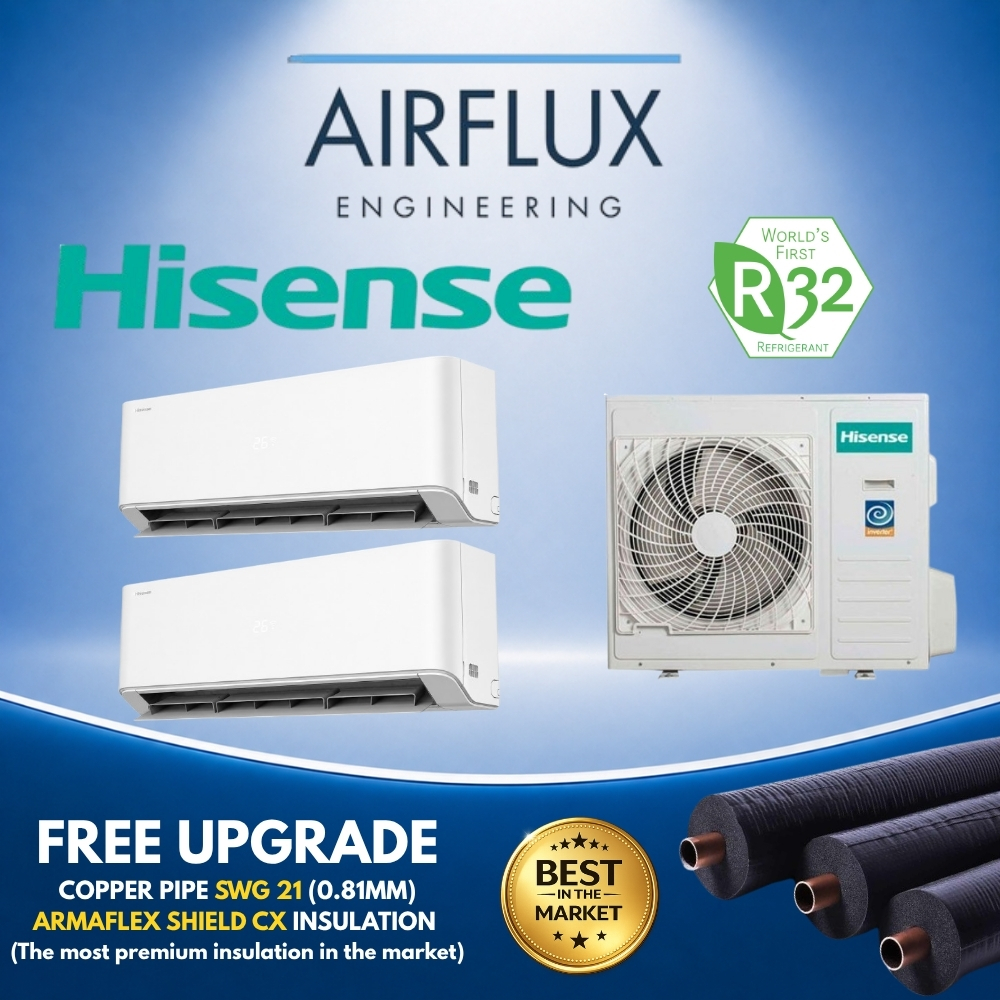 HISENSE HI-MAX SYSTEM 2 AIRCON | R32 INVERTER | FREE UPGRADED PREMIUM MATERIAL