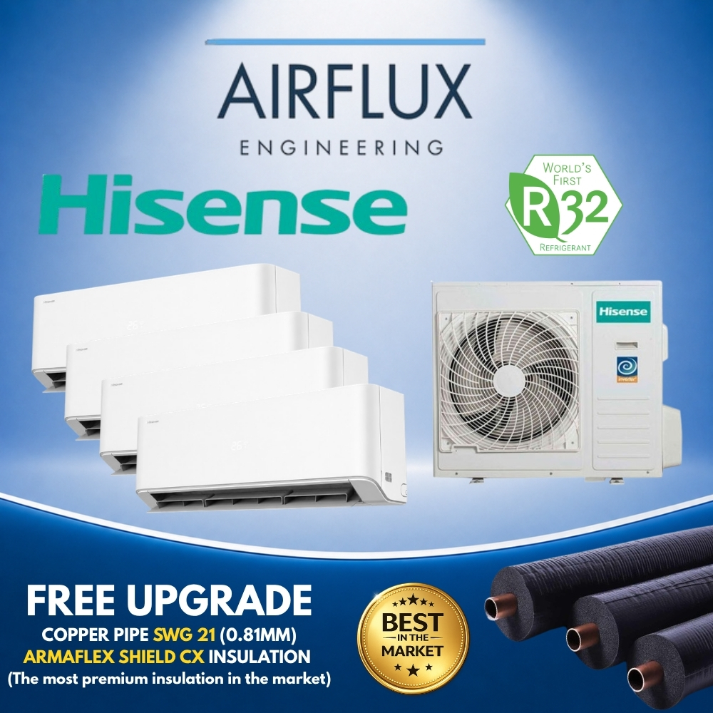 HISENSE HI-MAX SYSTEM 4 AIRCON | R32 INVERTER | FREE UPGRADED PREMIUM MATERIAL