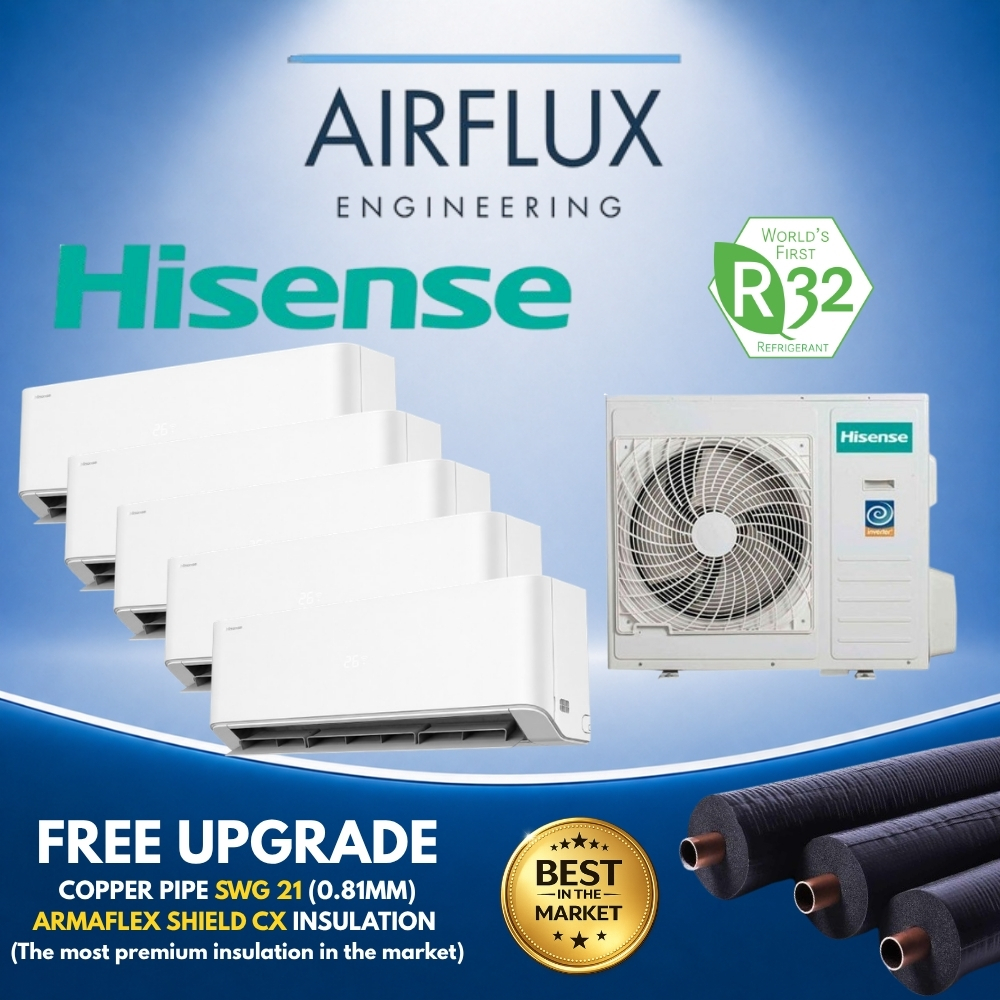 HISENSE HI-MAX SYSTEM 5 AIRCON | R32 INVERTER | FREE UPGRADED PREMIUM MATERIAL